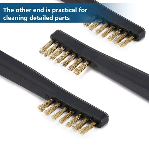 Close-up of double-ended wire bristle brushes with brass bristles for gun cleaning, part of Scratch Brush Set for Gun Cleaning, 9 Packs kit.