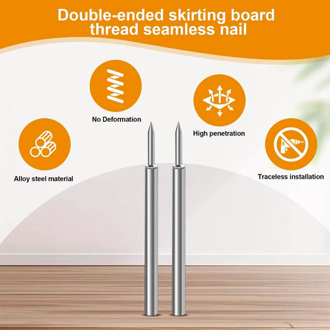 400pcs Double Head Skirting Nails with 4 Tools - Invisible Seamless Baseboard Screws display with features and benefits on screen