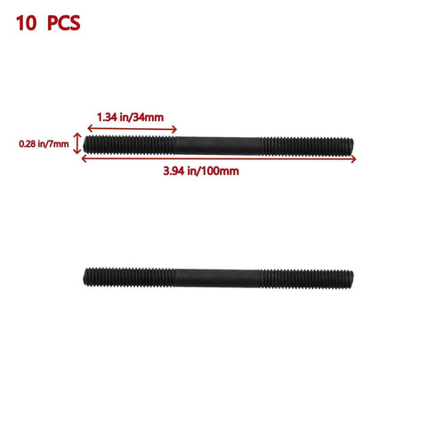 Double Ended Stud Bolts 304 Stainless Steel Threaded Rod M8x100mm Black 10 Pcs, front view with measurements