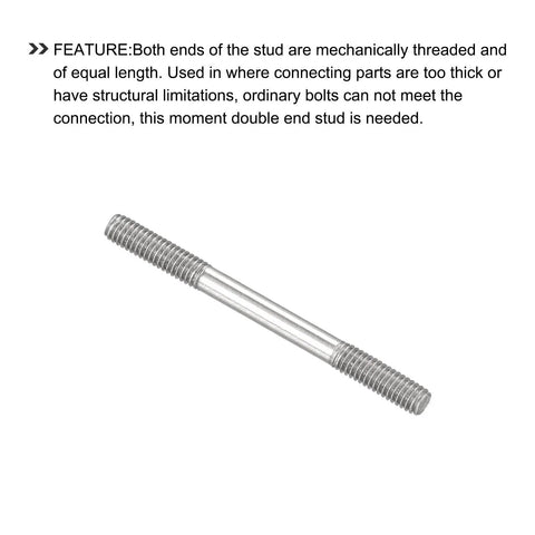Double Ended Stud Screws M4 50mm 304 Stainless Steel Rod Bolts 20 Pieces, mechanically threaded stud on white background.