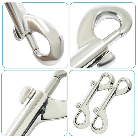 2 Pack Double Ended Bolt Snap Hooks Three And A Half Inch Zinc Alloy Metal Clips for key chains and leashes in close-up view