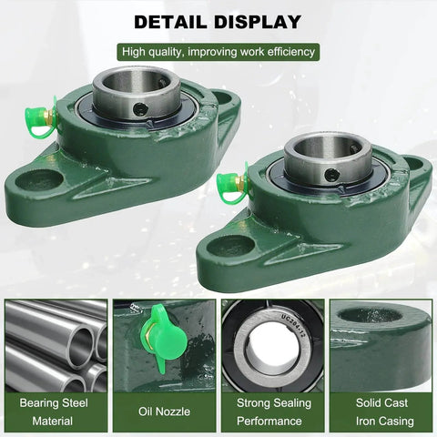 2 Pack UCFL204-12 Pillow Block Bearing with 3/4 in Bore, 2-Bolt Flange, Cast Iron Housing, showing steel material and sealing