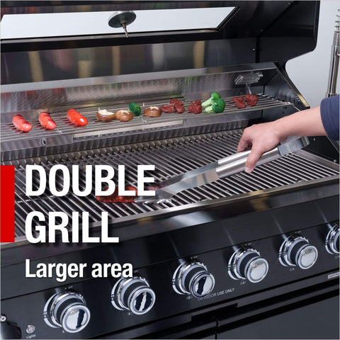 Grilling on 82 Inch Natural Gas Outdoor Kitchen Island with Grill - 6-Burner 85000 BTU, Height-Adjustable Infrared Rear Burner
