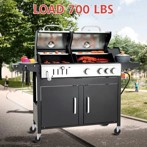 Outdoor grill with 4 Inch Stem Caster Wheels Set Of 4 Heavy Duty Swivel Casters TPR Replacement For Utility Carts Mop Buckets And Shop Accessories 175 Lb Per Caster 700 Lb Total Load Easy Installation With Grip Ring Stem And Insert Sleeve, shown in a park setting