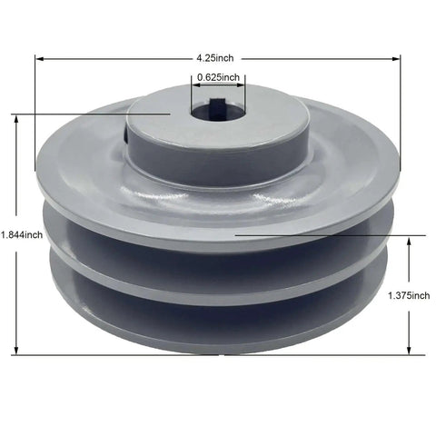 Double Groove Belt Pulley For V Belts A AX 3L 4L Four Point Two Five Inch Outside Diameter Five Eighth Inch Bore Cast Iron Pulley With Two Grooves And Standard Keyseat Three Sixteenth By Three Thirty Second Inch front view