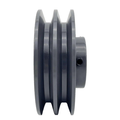 Side view of a Double Groove Belt Pulley For V Belts A AX 3L 4L Four Point Two Five Inch Outside Diameter Five Eighth Inch Bore Cast Iron Pulley
