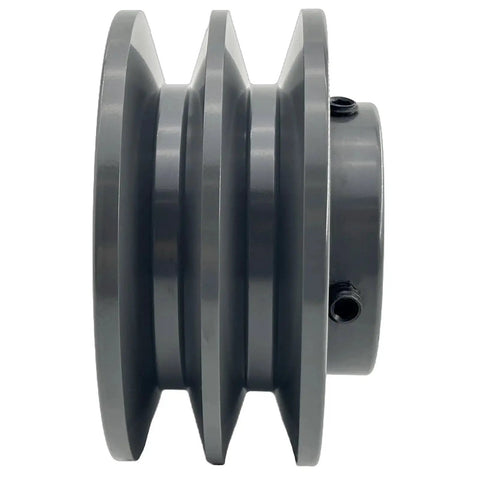 Side view of Double Groove Belt Pulley For One And One Eighth Inch Bore And Three Point Nine Five Inch Outside Diameter Saelno Cast Iron Motor Pulley.