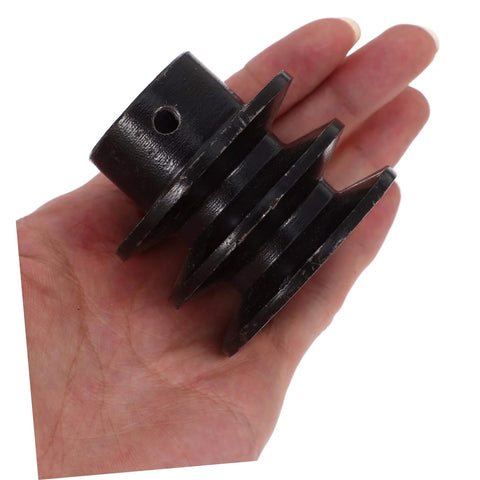Idler Pulley for Gym Pulley Wheel Gas Engine Belt Sheave Double Installation in hand, showing size and double groove design.