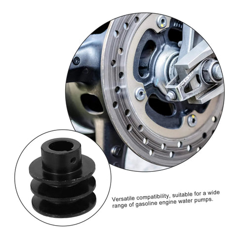 Close-up of Double Groove Pulley V-belt Pulley High Efficiency Easy Installation for Gas Engine Water Pump on machinery part.