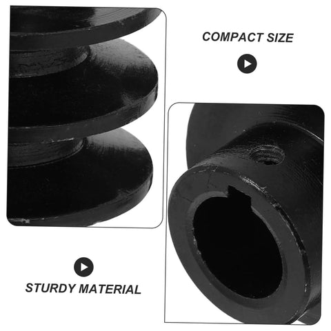 Double Groove Pulley Replacement for V-belt Gas Engine Water Pump Pulley Easy Installation, black metal, close-up view