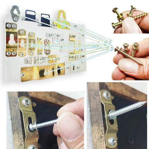 Heavy Duty Double Headed Bear Claw Picture Hanging Screws Set by Laffeya, installation on frame and wall