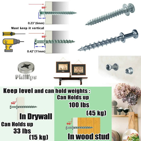 Double-Headed Bear Claw Picture Hanging Screw Hook Set For Drywall And Wood Studs 4 In 1 Design installation guide and usage example