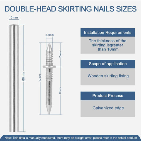 400 Pcs Double Head Skirting Nails With Four Tools For Seamless Baseboard Installation In Solid Wood Trim No Pre Drill Needed Angled Driving Barrels Included For Easy Invisible Finish And Double Sided Hidden Fix dimensions