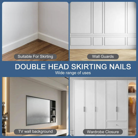 400 Pcs Double Head Skirting Nails With Four Tools For Seamless Baseboard Installation In Solid Wood Trim No Pre Drill Needed Angled Driving Barrels Included For Easy Invisible Finish And Double Sided Hidden Fix used in various home installations