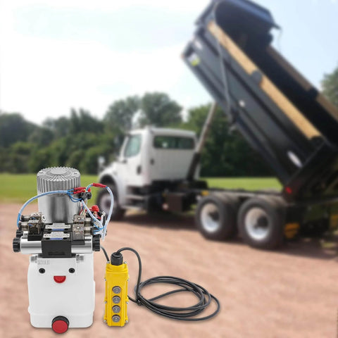 Double Acting Hydraulic Pump 12V DC 4.5 Quart Hydraulic Power Unit 1.6kW 3000RPM 22MPA with Plastic Reservoir for Dump Trailer