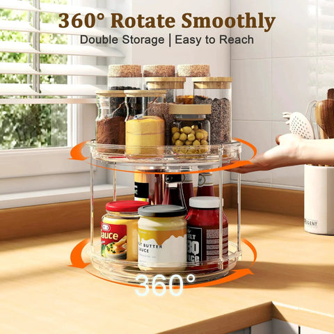 2 Pack Double Layer Lazy Susan Turntable Organizer 9.25 Inch Rotating Spice Rack for kitchen countertop storage