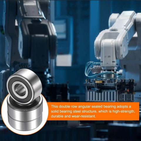 Double Row Sealed Angular Ball Bearing for motors and pumps provides high rigidity and reliable support, robots in background
