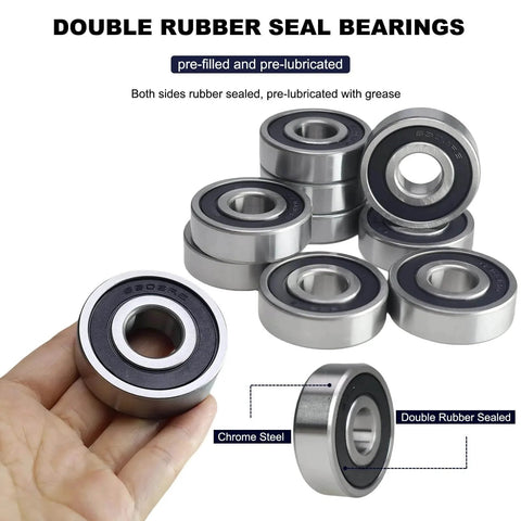 Hand holding 10 Pack 6303-2RS Double Rubber Seal Deep Groove Ball Bearings, pre-lubricated for machinery use