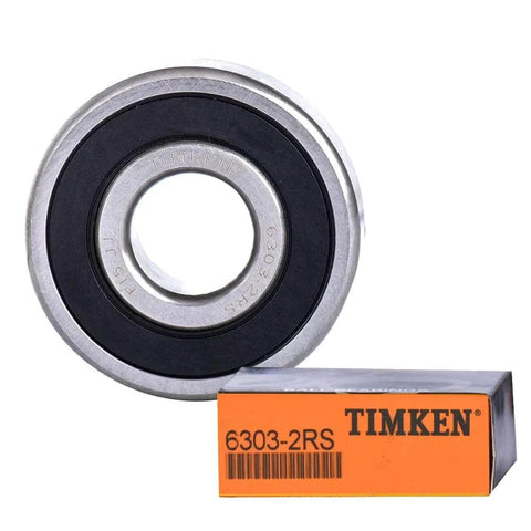 2PACK TIMKEN 6303-2RS Double Rubber Seal Bearings 17mmX47mmX14mm, Pre-Lubricated, shown with packaging