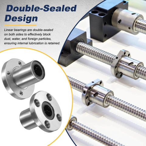 4 pack lmf12uu linear ball bearings, 12mm bore round flange for smooth motion and clean installs on CNC, 3D printers, showcasing double-sealed design