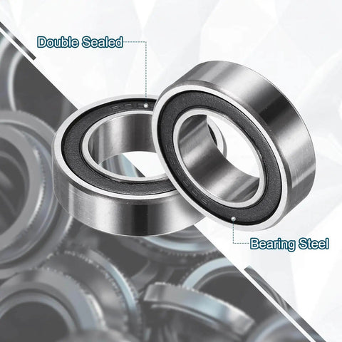 2 Pack 203510-2RS Ball Bearings Non Standard 20mm ID 35mm OD 10mm Thick Double Rubber Sealed Chrome Steel Heavy Duty Bearings for Industrial Machinery Uxcell, close-up view.