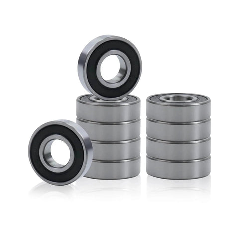 6001RS Ball Bearing Double Sealed Deep Groove Ball Bearings 28mm/1.1" Outer Dia - 10pcs stacked on white background