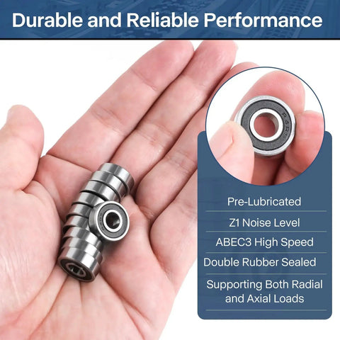 Hand holding R4-2RS Double Sealed Miniature Bearings One Quarter Inch ID And Five Eighths Inch OD 0.196 Inch Thick 20 Pack