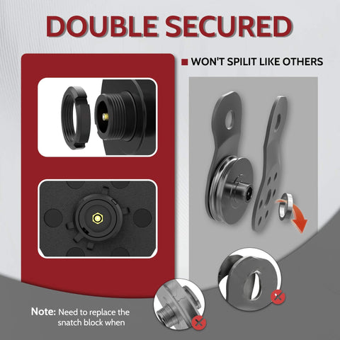 Winch Snatch Block Pulley 11 Tons Fits 1/4" to 1/2" Rope, Towing Off Road Recovery Kit Winch Accessories components