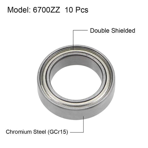 Compact 6700ZZ deep groove ball bearing 10x15x4mm, chrome steel, double shielded for general purpose machinery and hobby projects.