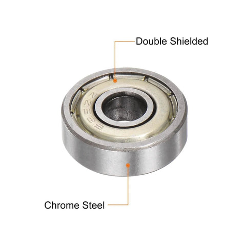 Close-up of 25pcs 625ZZ Deep Groove Ball Bearings 5mm Bore 16mm OD 5mm Thick Carbon Steel Double Shielded ABEC3 Z1 Bearing for Motors
