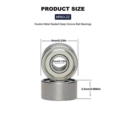 Diagram showing 20 Pack Double Shielded Miniature Ball Bearings 3x6x2.5mm with detailed measurements for compact applications.