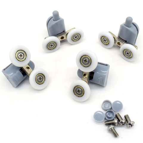 8 Pcs Double Shower Door Rollers Replacement Set, 23mm twin top & bottom wheels with spring loaded action and screw cover caps