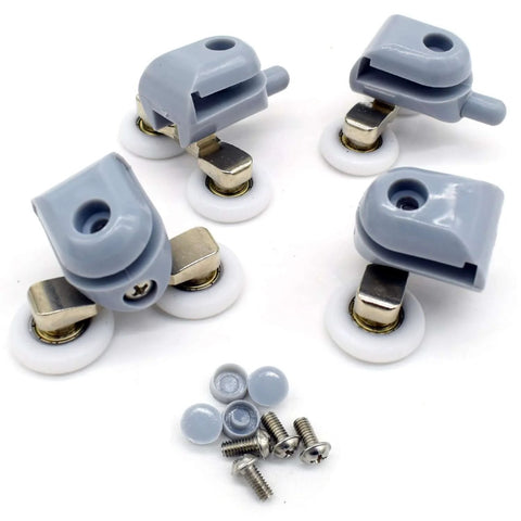 8 Pcs Double Shower Door Rollers Replacement Set with 23mm wheels and screw cover caps, designed for curved & straight glass shower doors