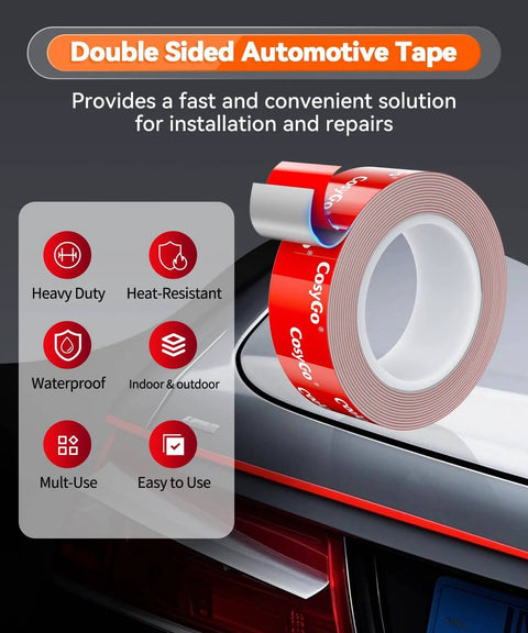 Heavy Duty Double Sided Tape Go To Outdoor Mounting Tape For Quick Fixes, Heat Resistant And Waterproof, displayed on a car