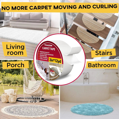 Double Sided Carpet Tape For Rugs And Hardwood Floors With Hot Melt Adhesive For Extra Sticking Power, Heavy Duty Removable Grip Tape