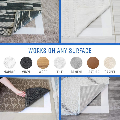 Heavy Duty Double Sided Carpet Tape 2 Inch By 40 Yard For Rug And Carpet Underlayment used on various surfaces like tile and wood.