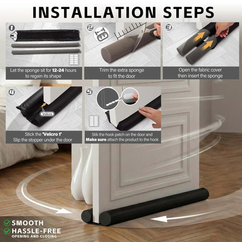 Installation steps for Double Sided Door Draft Stopper For Bottom Of Doors 38 Inches Black Noise Reducer And Breeze Blocker