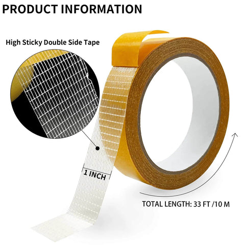 Heavy Duty Double Sided Fabric Tape For Clothes, Carpets, Rugs And Home Decor, Clear Adhesive Tape 1 Inch Wide By 33 Feet Long