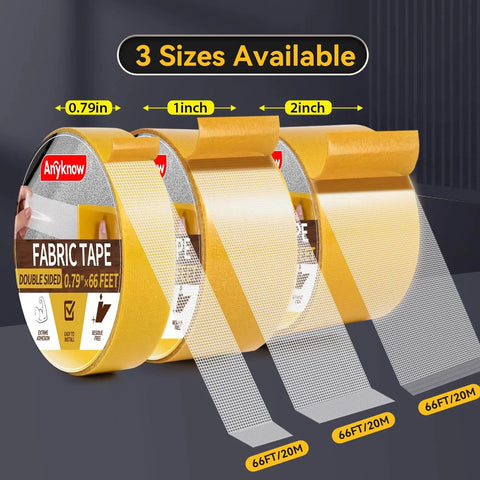 Double Sided Woodworking Tape For Templates And CNC Residue Free Mesh Adhesive in three sizes, yellow roll view