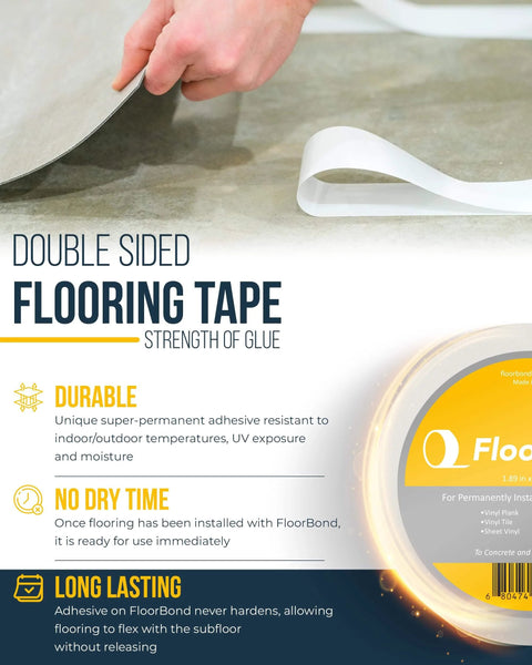 Image showing Heavy Duty Double Sided Tape For Carpet Tiles And Vinyl Flooring, with easy installation and strong grip features.