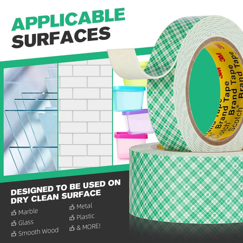Close-up of Double Sided Foam Tape 0.39 Inch By 10 Feet White 4026 Heavy Duty Mounting Tape with surfaces it can adhere to.