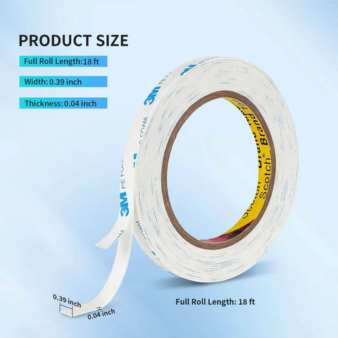 3M 1600T Double Sided Foam Tape 0.39 Inch By 18 Foot White PE Foam Heavy Duty Adhesive Removable No Residue For RV Picture Hanging