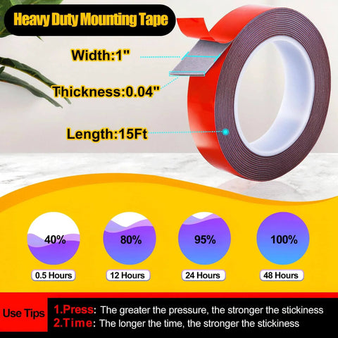 1-Inch Wide Double Sided Foam Tape For Outdoor Use Waterproof Heavy-Duty Mounting Tape With Super Strong Adhesive That Holds Tight Great For Automotive Interior Or Exterior Decor Quick Install 15 Ft Length.