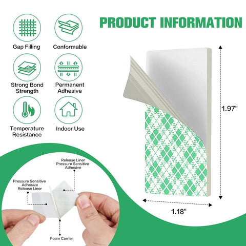 Double Sided Foam Tape Pads With 48 Pre Cut Rectangles, 2mm Thick White Polyurethane Foam With High Tack Adhesive, 50x30mm