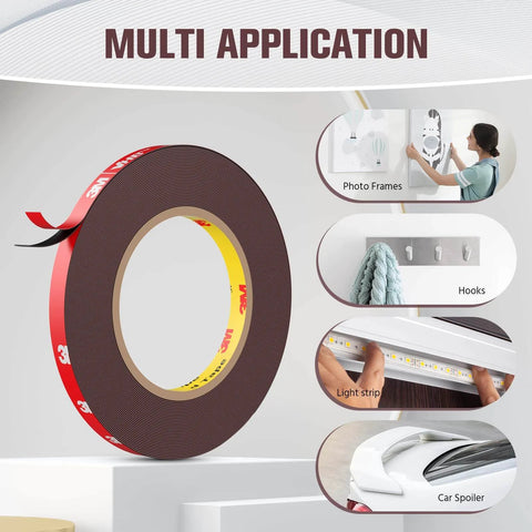 Heavy Duty Double Sided Mounting Tape Waterproof Foam Tape 33 Feet Long 0.39 Inch Wide For LED Strip Lights And Home Office Decor