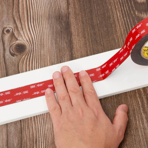 Heavy Duty Double Sided Foam Tape 2 Inch By 15.4 Foot Model 5952 Mounting Tape 0.043 Inch Thick in use on wood surface