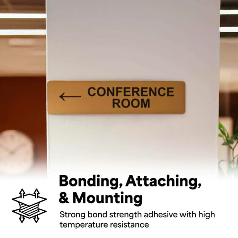Sign mounted with Double Sided Urethane Foam Tape With Super Sticky Acrylic Adhesive For Bonding Attaching And Mounting White 1 Inch By 5 Yard Roll Gap Filling On Textured Or Uneven Surfaces showing conference room direction