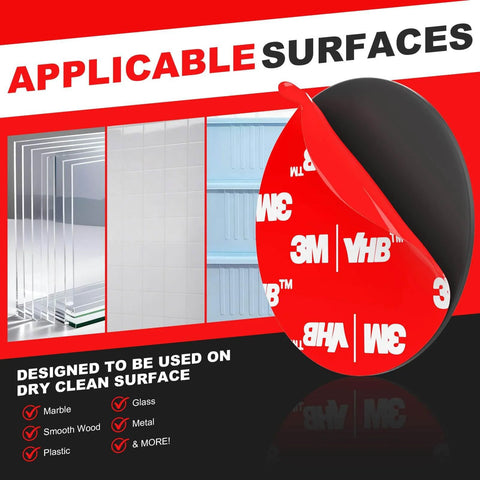 Heavy Duty Double Sided Mounting Tape 40 Piece Pack With Waterproof Adhesive Pads for use on marble, glass, wood, and metal surfaces.