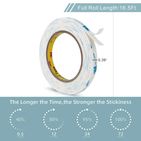 Double Sided Tape 0.39 Inch By 16.5 Feet Heavy Duty PE Foam Mounting Tape Removable Waterproof For Wallpaper Painted Walls Glass Metal Decor Crafts Arts DIY Projects Poster roll with stickiness chart