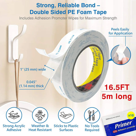 Removable Double Sided Mounting Tape 1 Inch By 16.5 Feet Heavy Duty PE Foam With Strong Adhesive For Posters And Picture Hanging